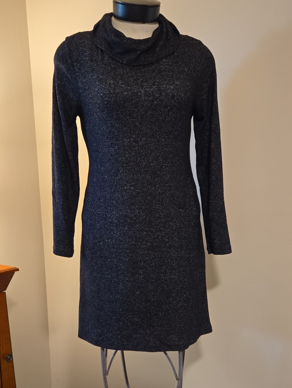 Market & Spruce Black Marled Cowl-Neck Knit Dress